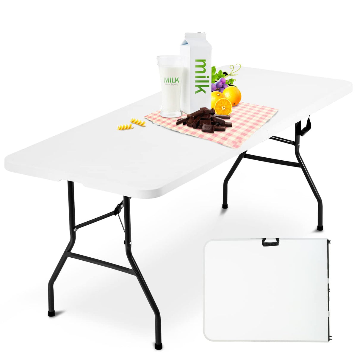 White 6 ft Folding Portable Table 500 lbs Capacity E45062