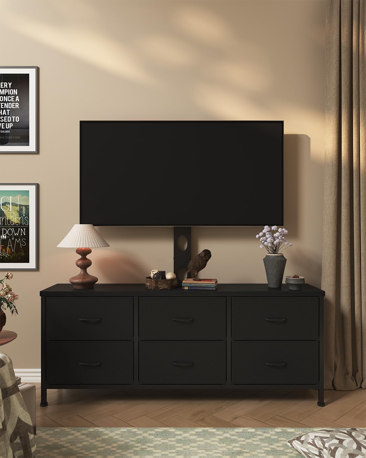 Black 6 Drawer TV Stand with Mount X161703