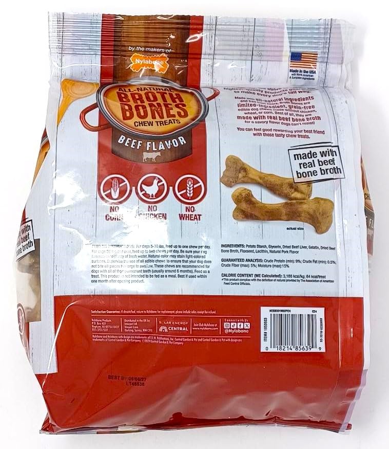 All-Natural Beef Broth Bones Dog Treats 60 Count 2.6 LB K472