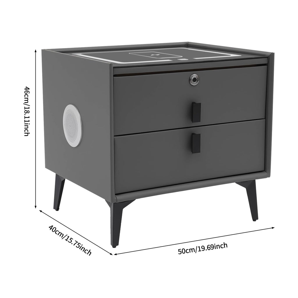 Nightstand with Charging Station, 2 Drawers, Fingerprint Lock, LED Light I398