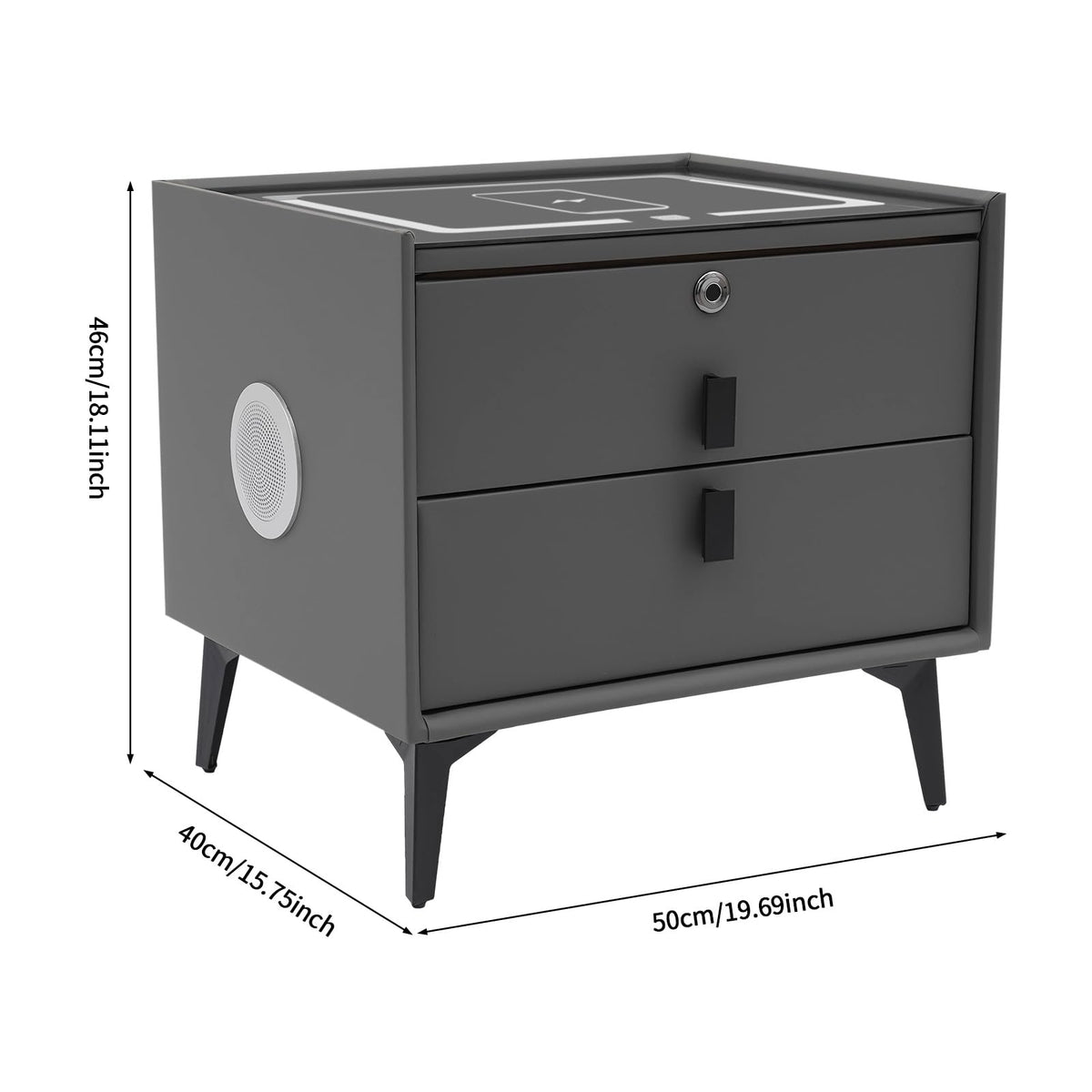 Nightstand with Charging Station, 2 Drawers, Fingerprint Lock, LED Light I398