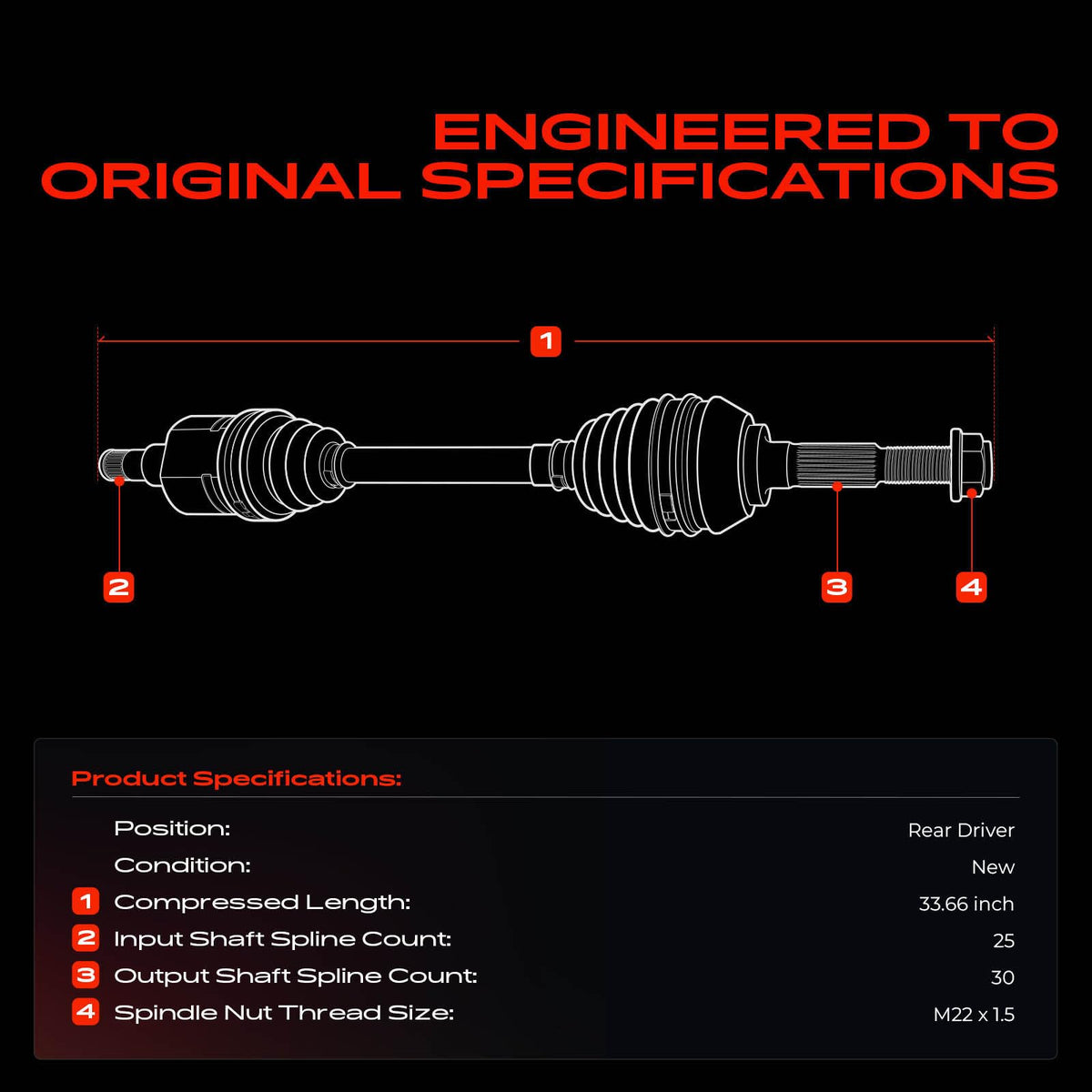Rear Left CV Axle Shaft Assembly H616