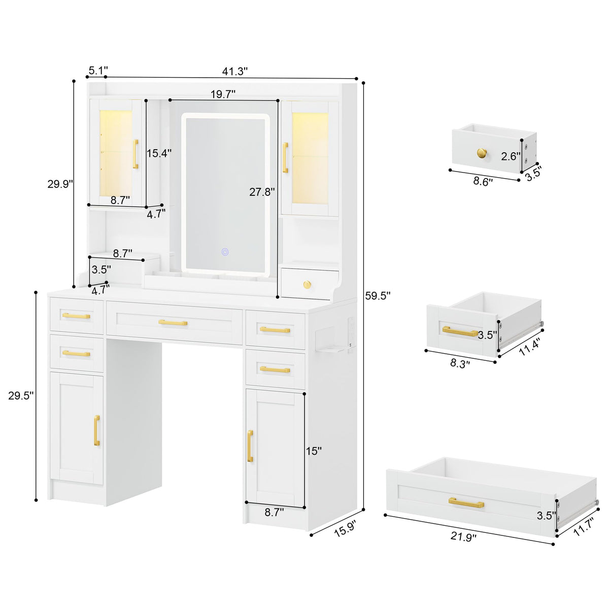 Vanity Desk with Mirror and LED Lights A4980