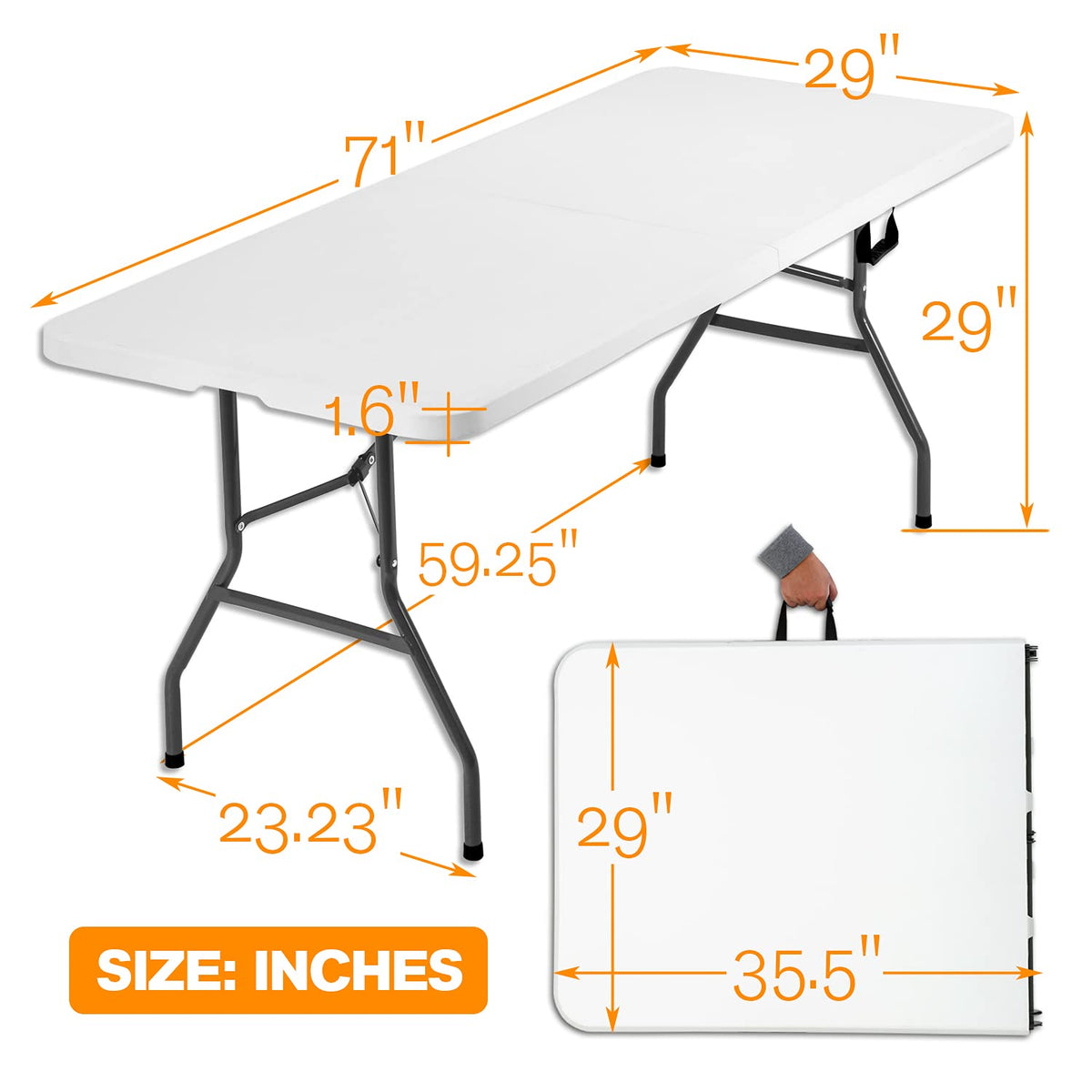 White 6 ft Folding Portable Table 500 lbs Capacity E45062