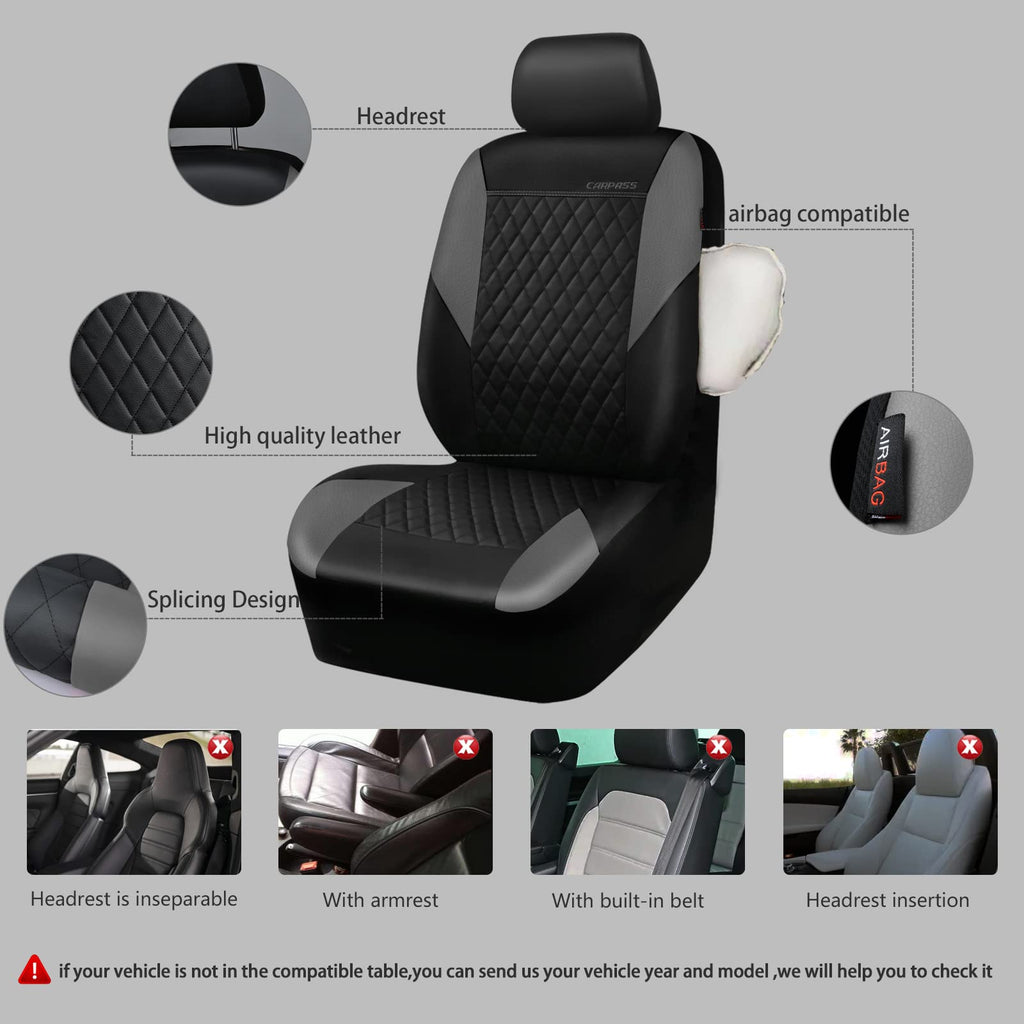 Gray Quilting Leather Full Set Car Seat Covers T419351