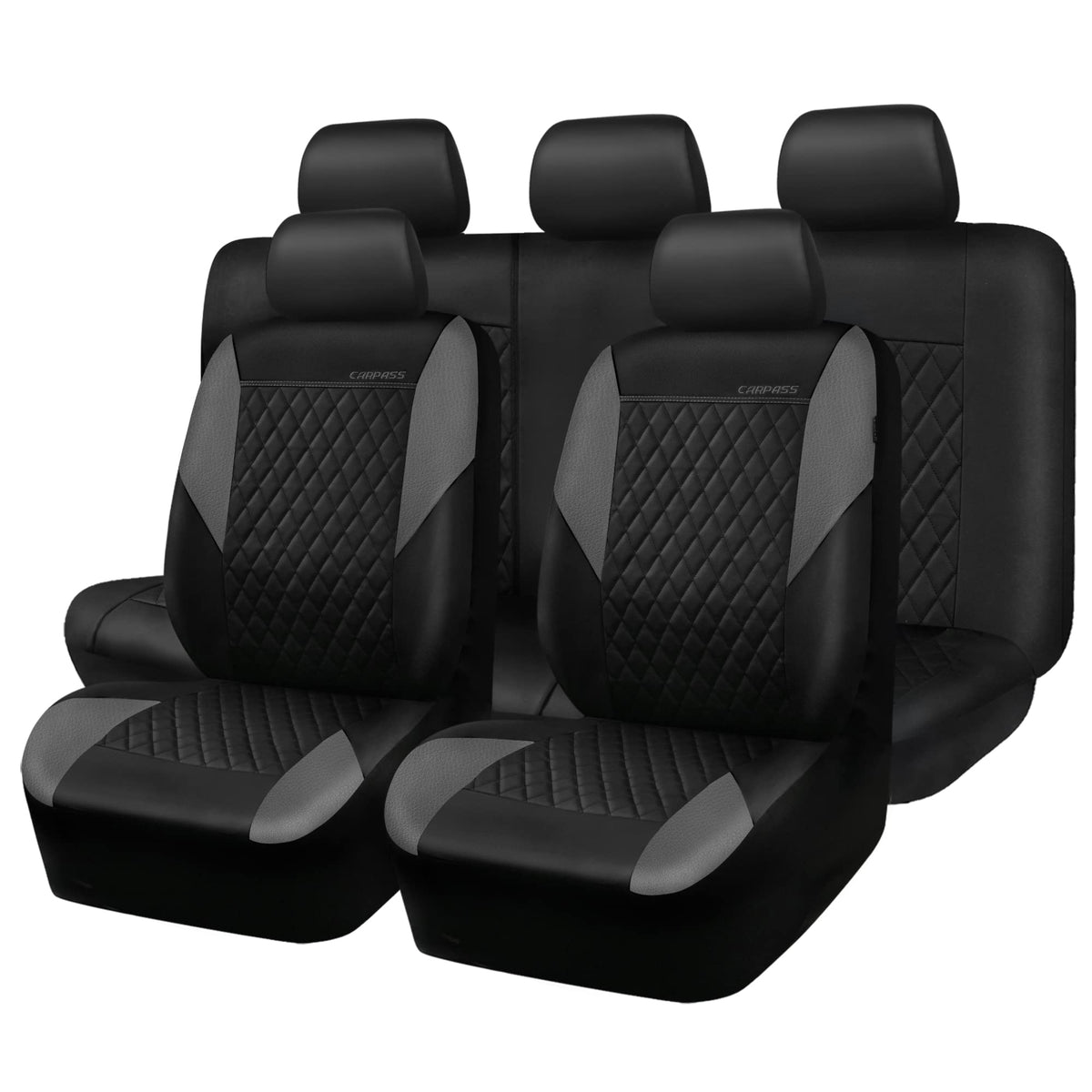 Gray Quilting Leather Full Set Car Seat Covers T419351