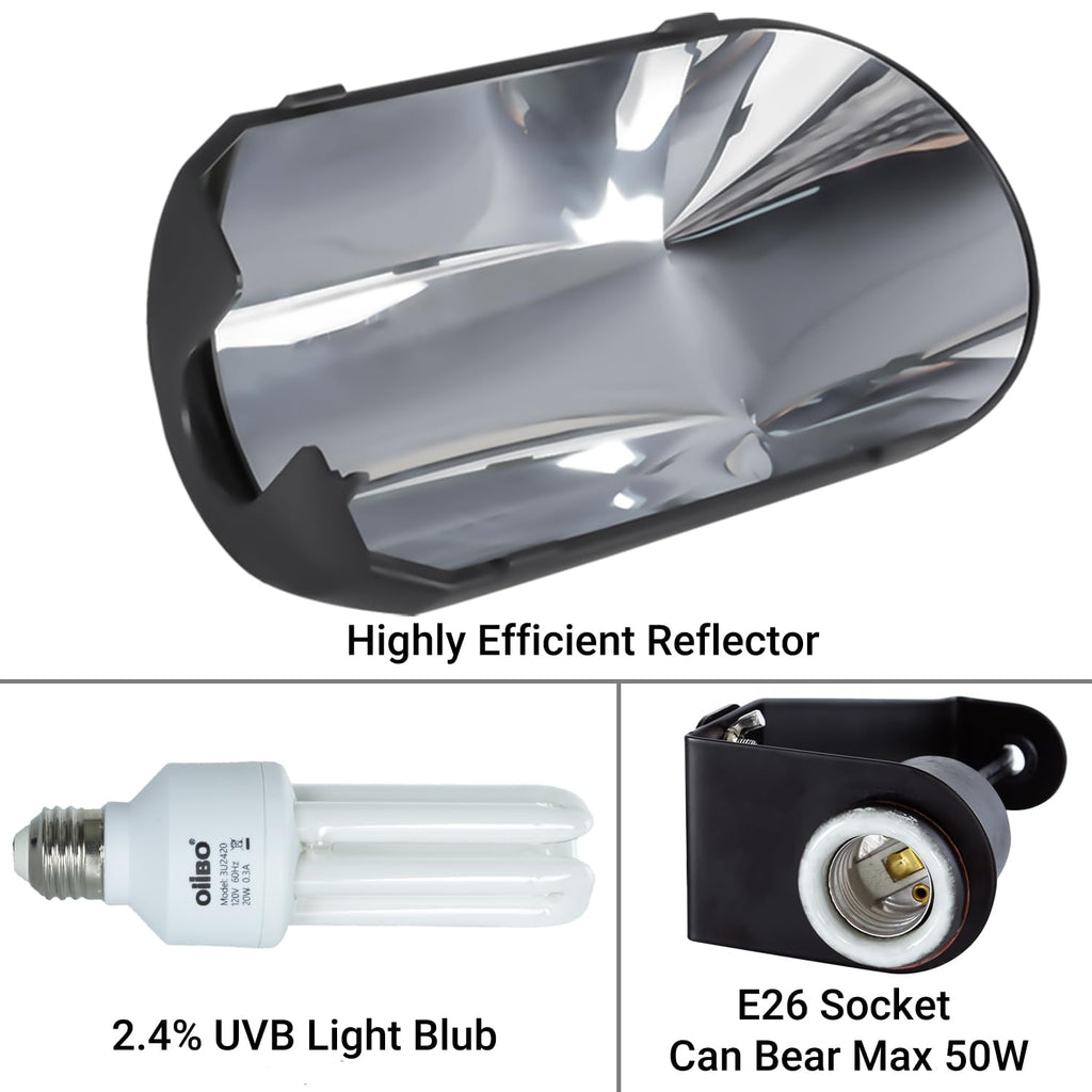 Bird Cage Light Fixture Combo Kit, 2.4% UVB UVA 20W Compact Fluorescent Bulb J413239