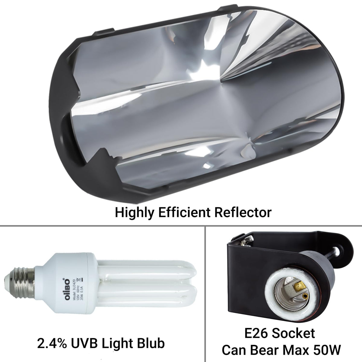 Bird Cage Light Fixture Combo Kit, 2.4% UVB UVA 20W Compact Fluorescent Bulb J413239