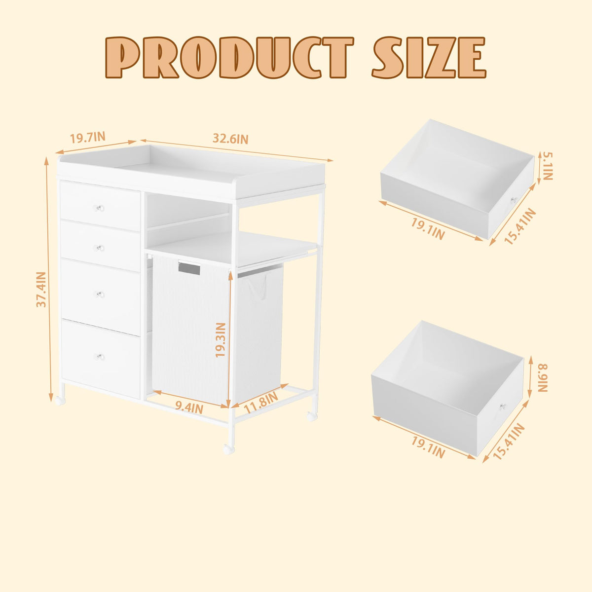 White 4 Drawer Changing Station Dresser with Laundry Hamper X37608