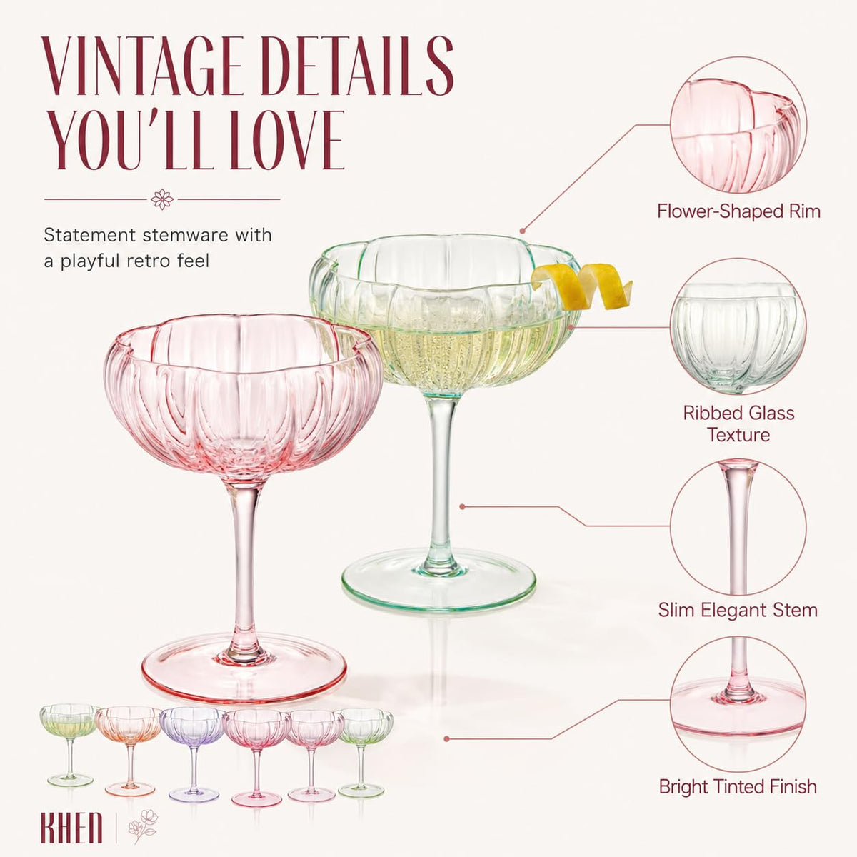 Vintage Wavy Glass Coupes Set of 6 C91769
