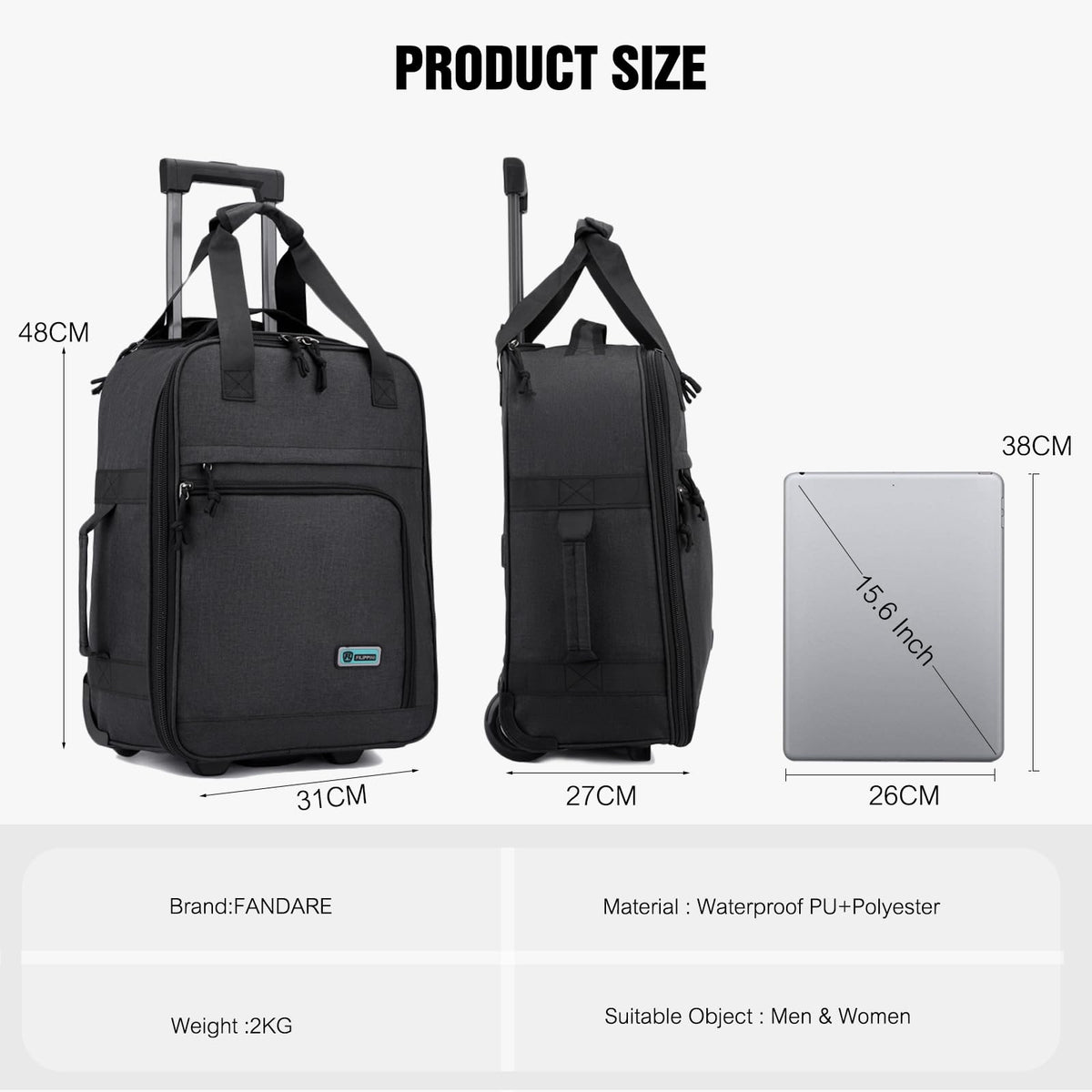 Rolling Laptop Backpack with Wheels 15.6 Inch V853