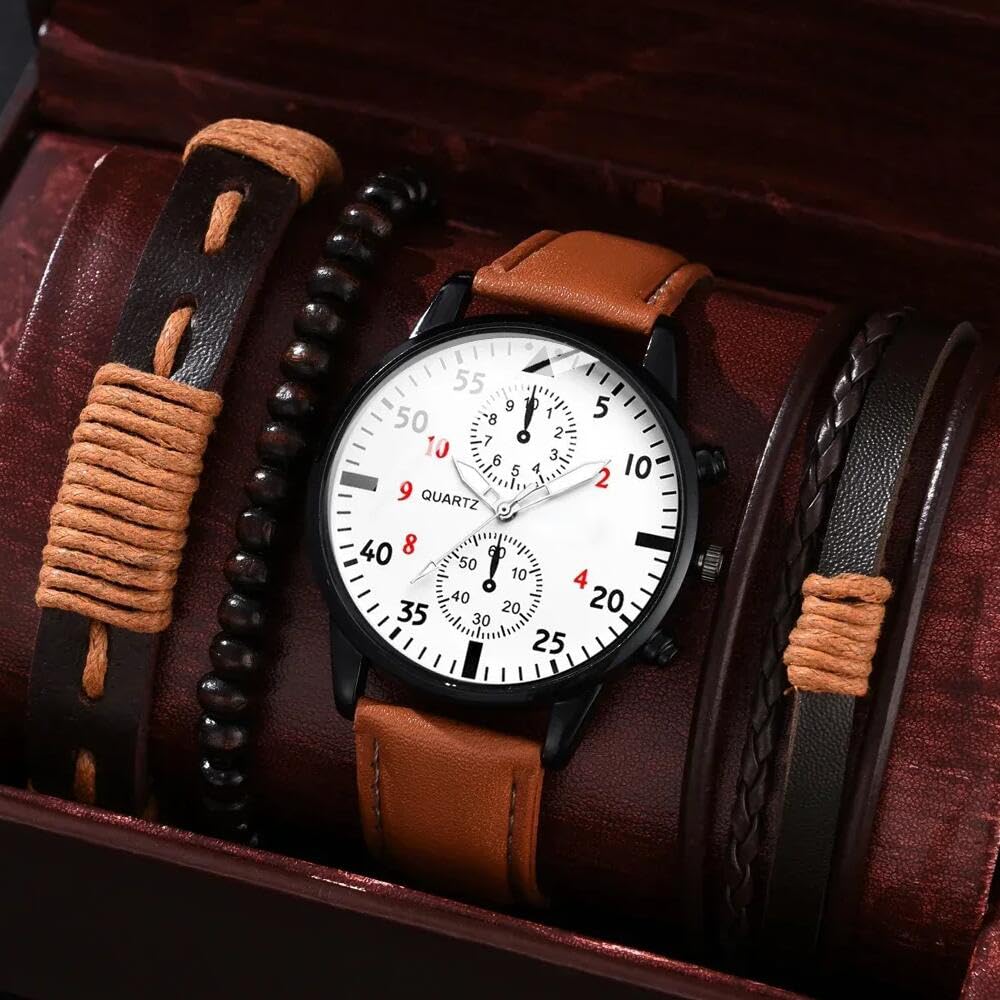 Men Chronograph Leather Strap Analog Quartz Watches A813