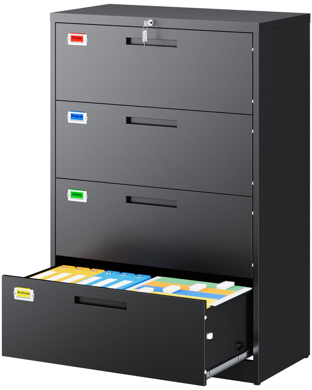 4 Drawer File Cabinet with Lock, Black V1563