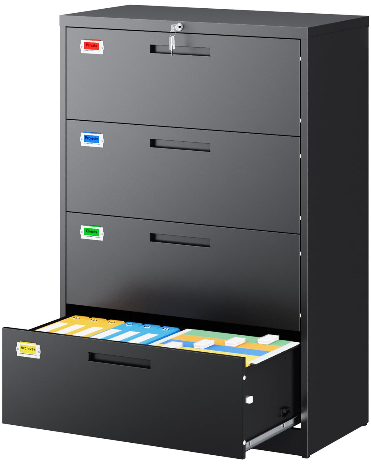 4 Drawer File Cabinet with Lock, Black V1563