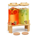 1.5 Gallon 2 Pack Glass Beverage Dispenser with Wood Stand and Spigot Y625