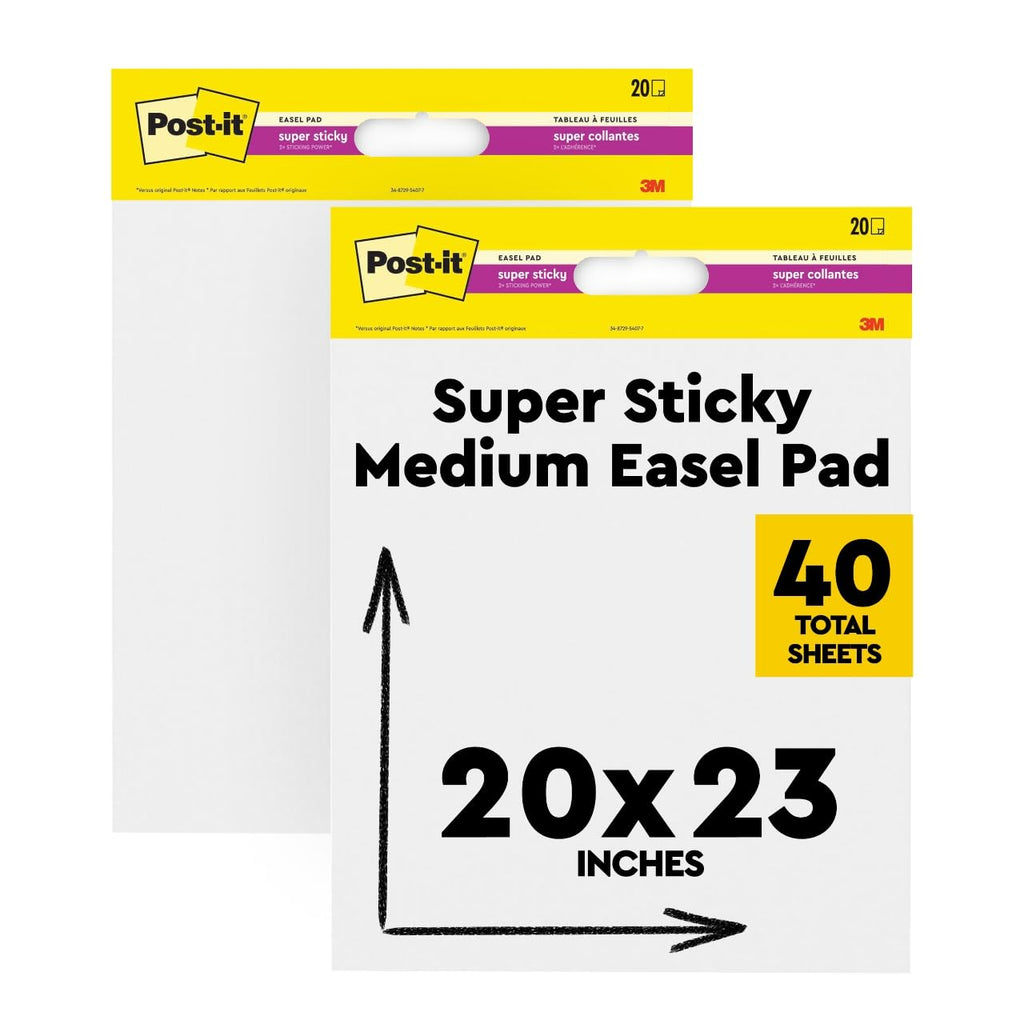 Super Sticky Easel Pad, 25 x 23 in, White, 2 Pads I605