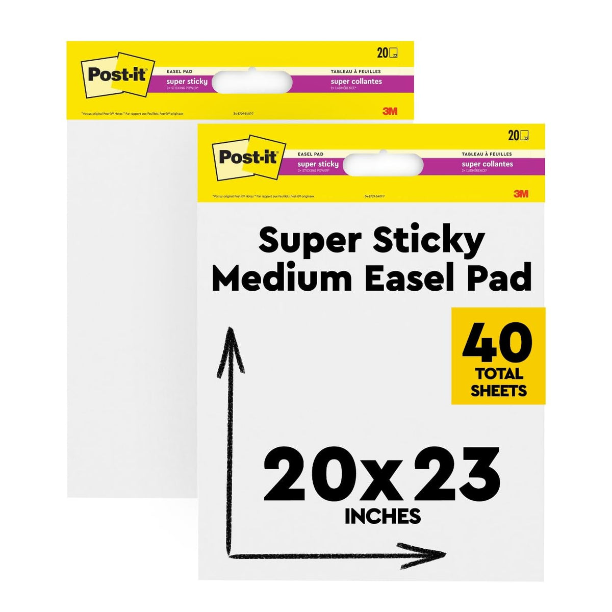 Super Sticky Easel Pad, 25 x 23 in, White, 2 Pads I605