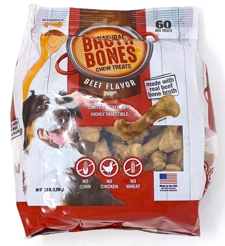All-Natural Beef Broth Bones Dog Treats 60 Count 2.6 LB K472