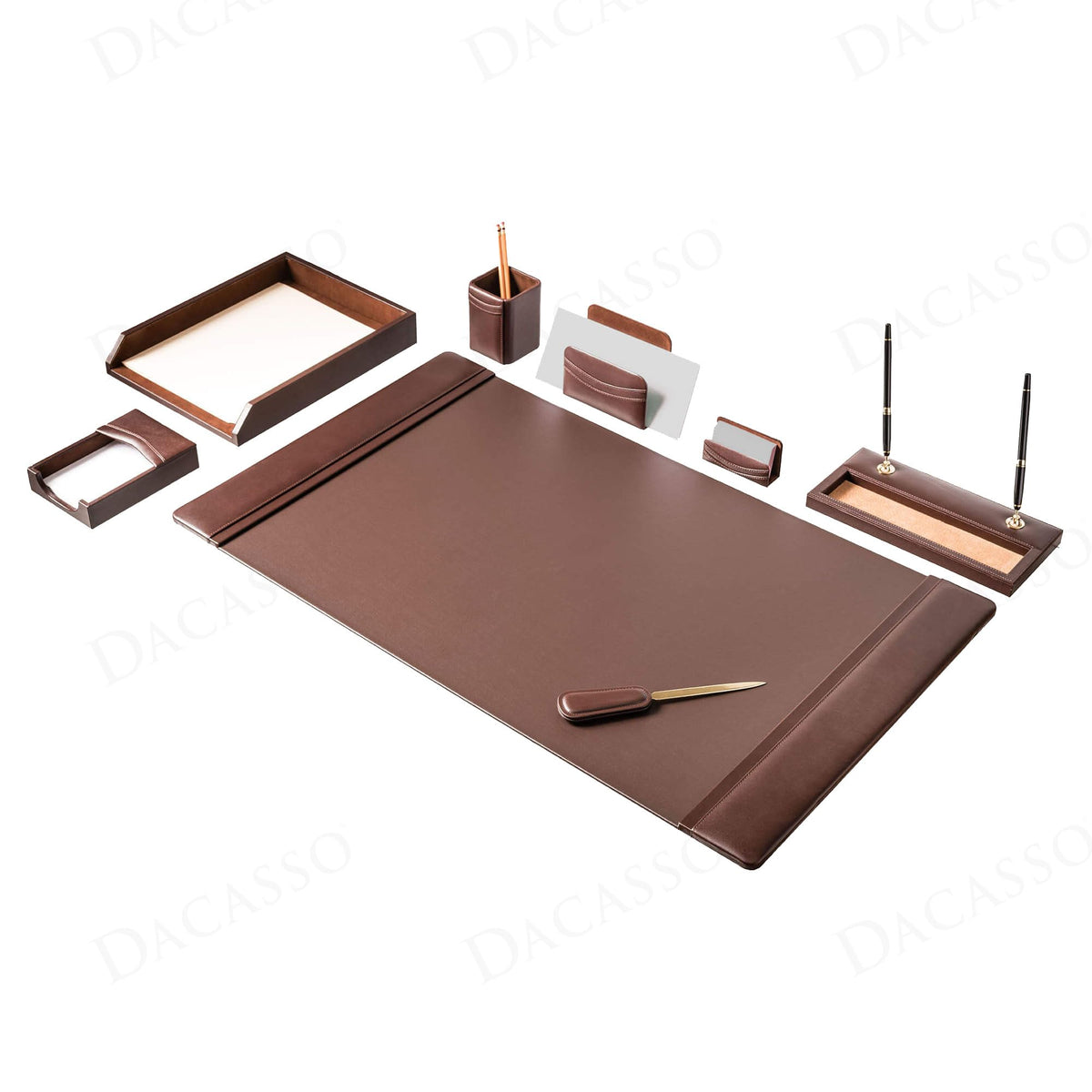 Chocolate Brown Leather 8 Piece Desk Set T47338