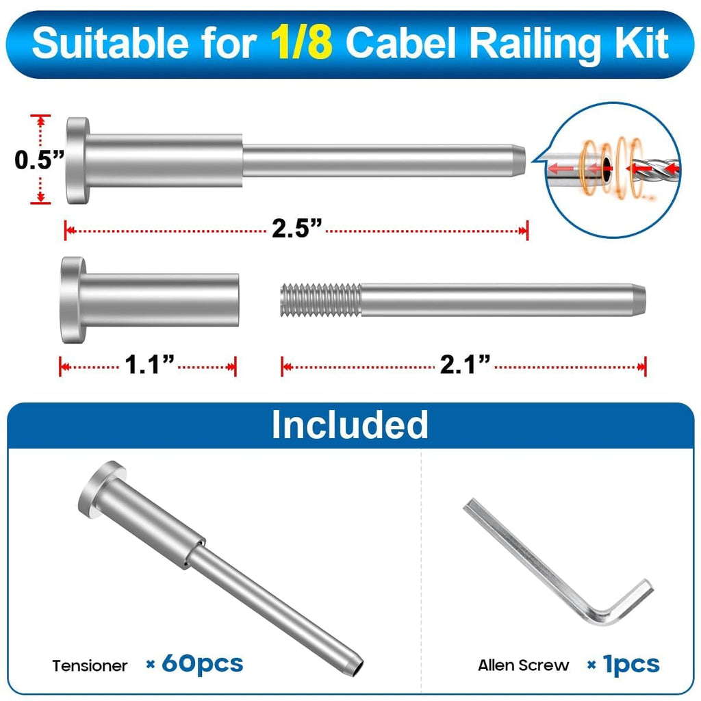 60 Pack T316 Stainless Steel 1/8" Cable Railing Kit E8103