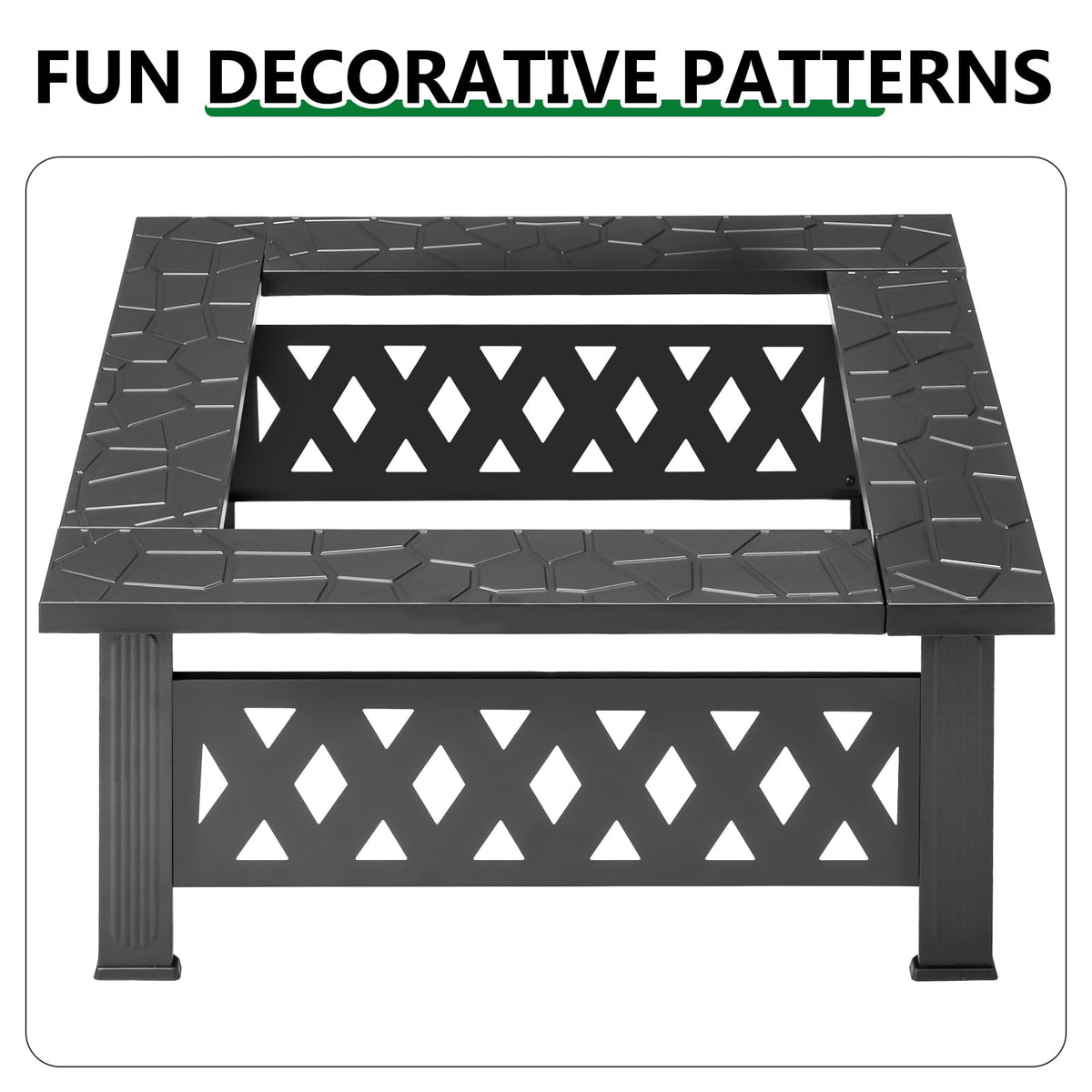 32 Inch Square Wood Burning Fire Pit Table with Spark Screen Lid and Fire Poker R170