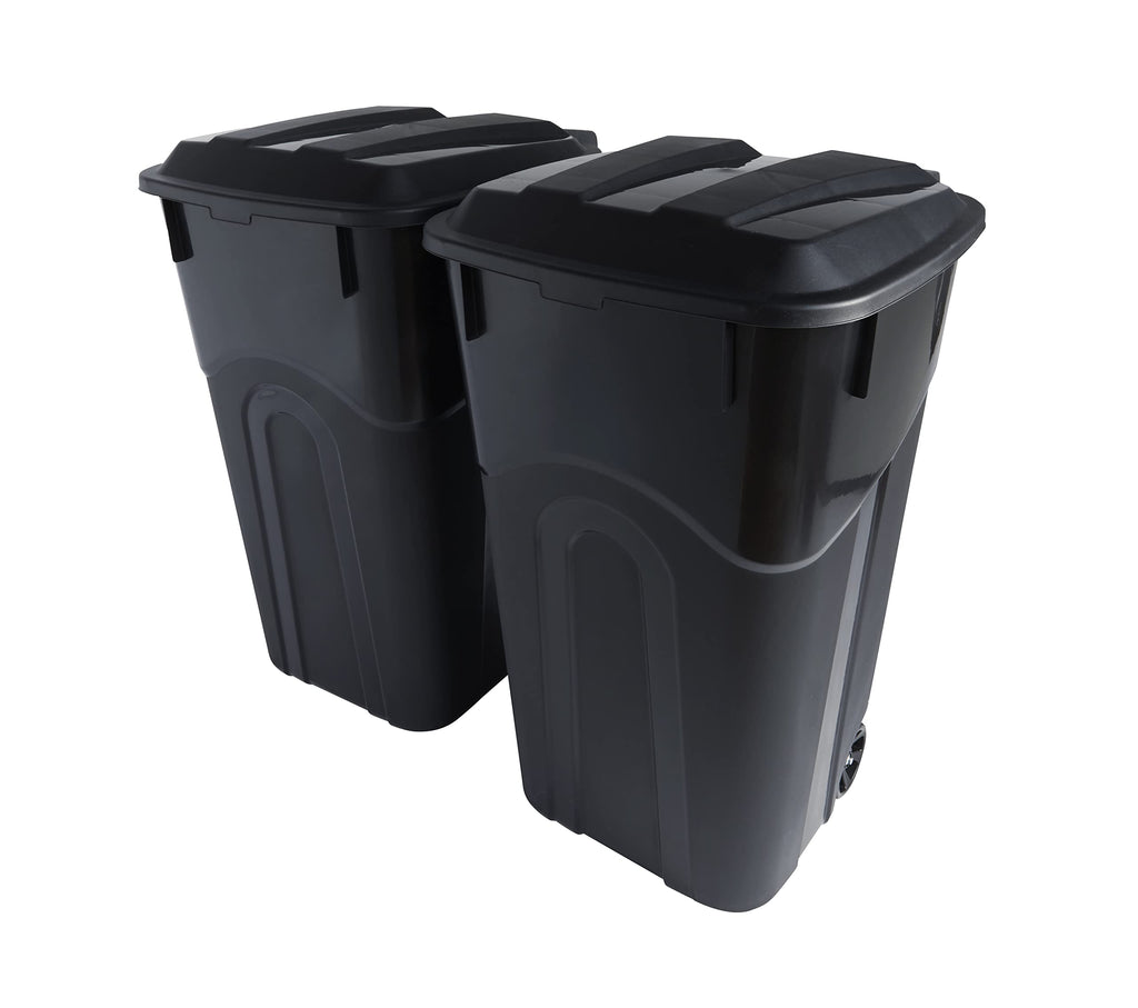 32 Gallon Black Wheeled Outdoor Garbage Can with Snap Lock Lid, 2 Pack R713502