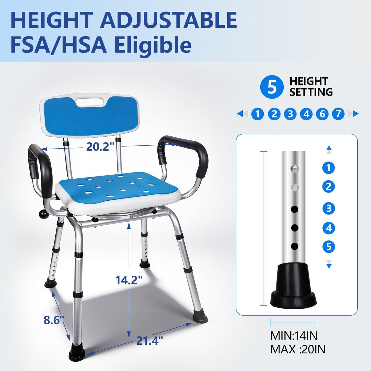 Swivel Shower Chair 500lbs Heavy Duty Adjustable M9893