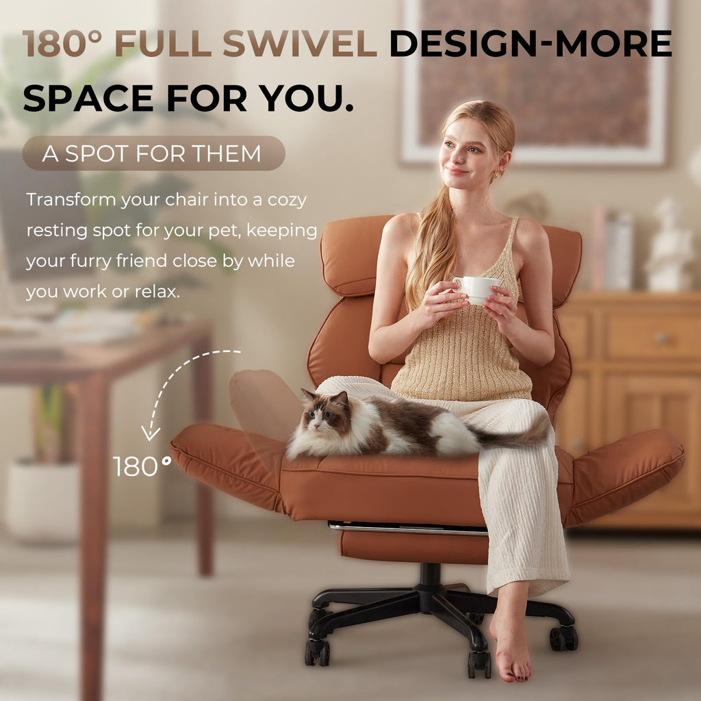 Brown Cross Legged Office Chair with Footrest and Metal Base L9367