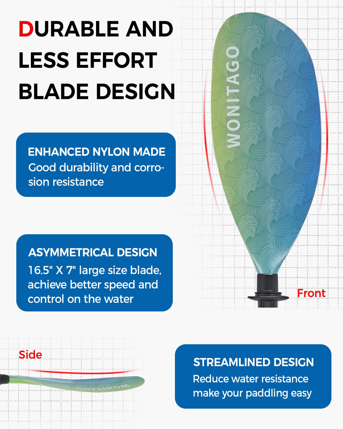 Adjustable Fiberglass Shaft Nylon Blade Kayak Paddle Y251