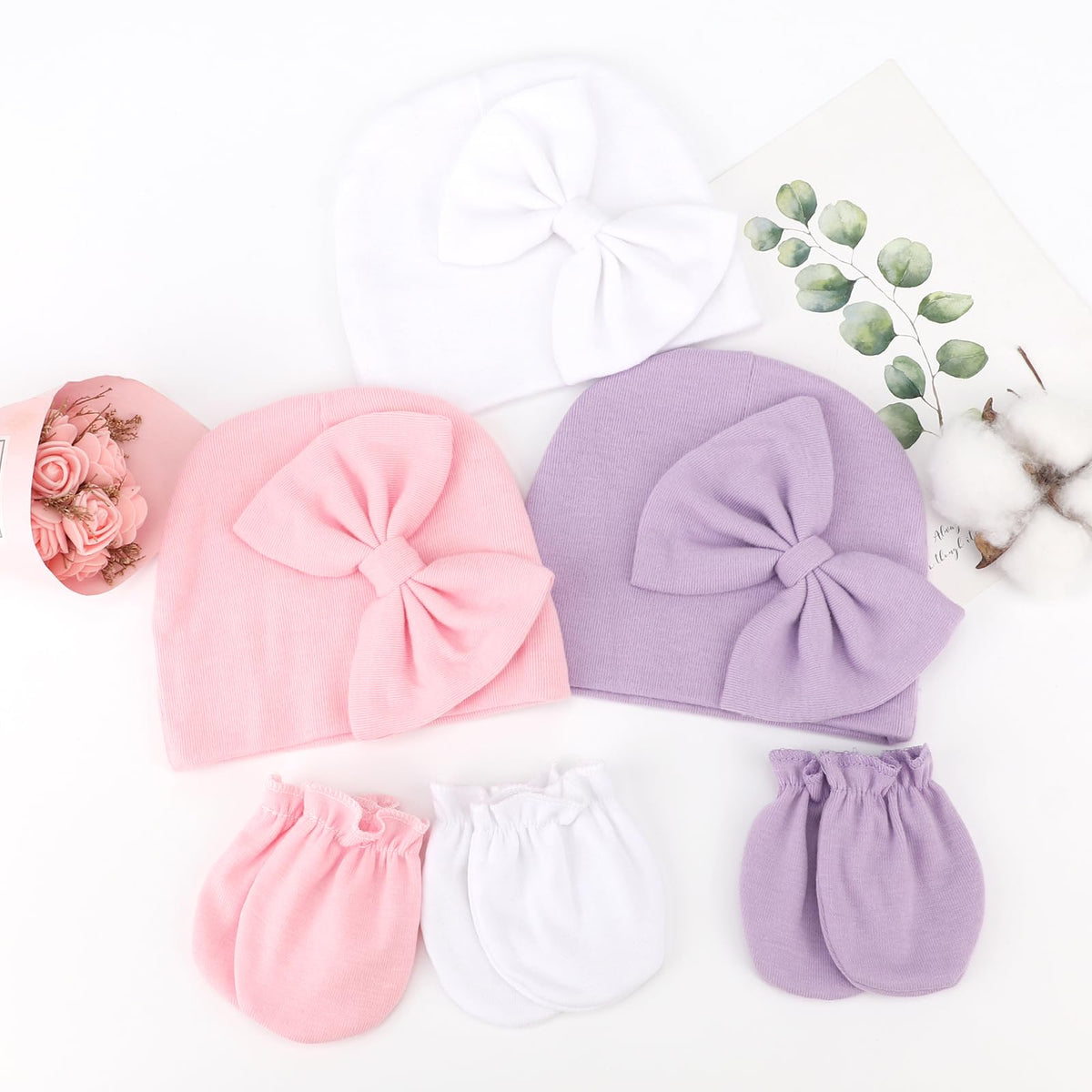 Newborn Baby Hats and Mittens Set C7671