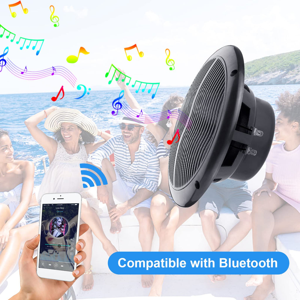 6.5 Inch Marine Bluetooth Speakers 2 Way 120W Peak Boat Speakers Pair Black Z1769