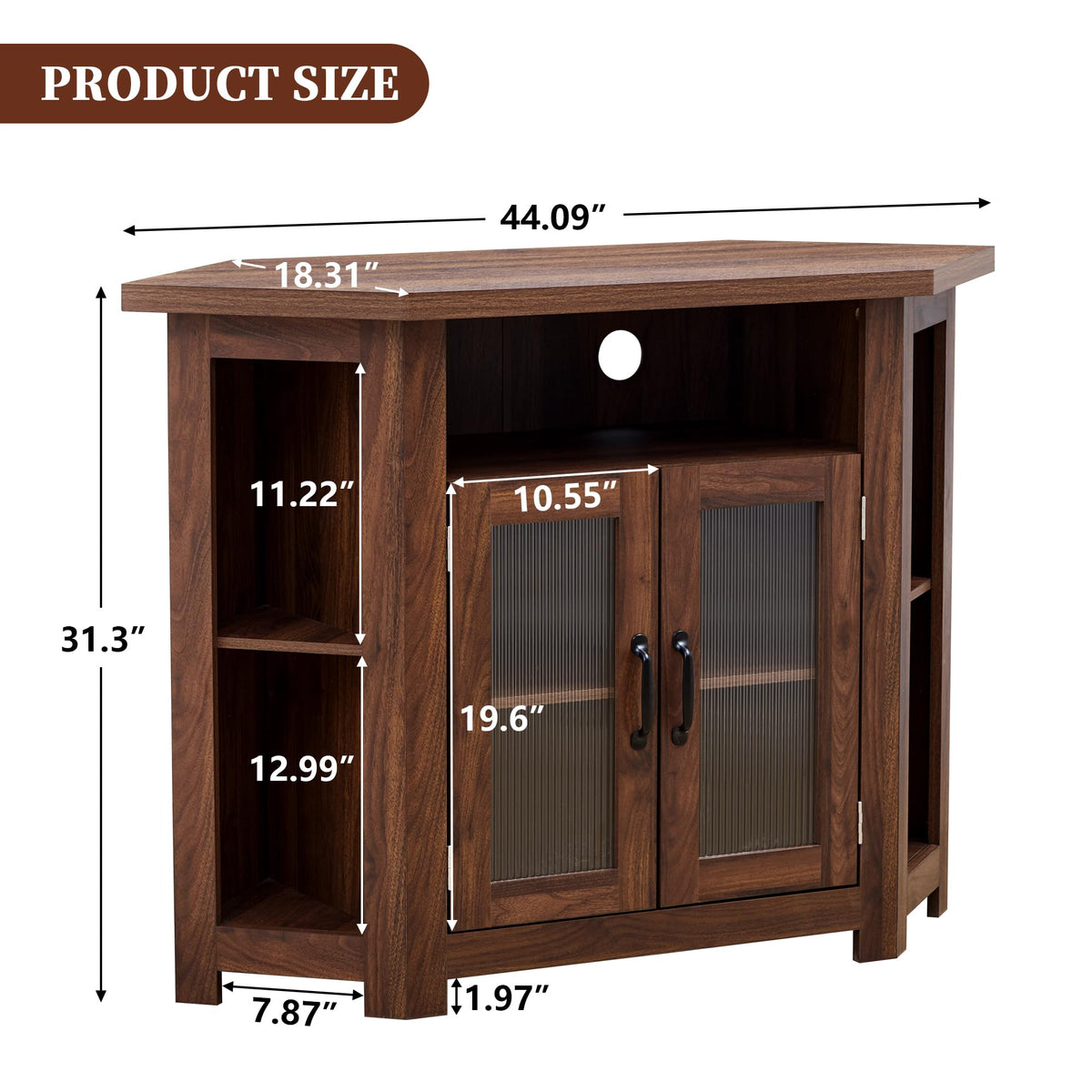 Corner TV Stand for TVs up to 48 Inch with Storage Shelves and 2 Doors N28191