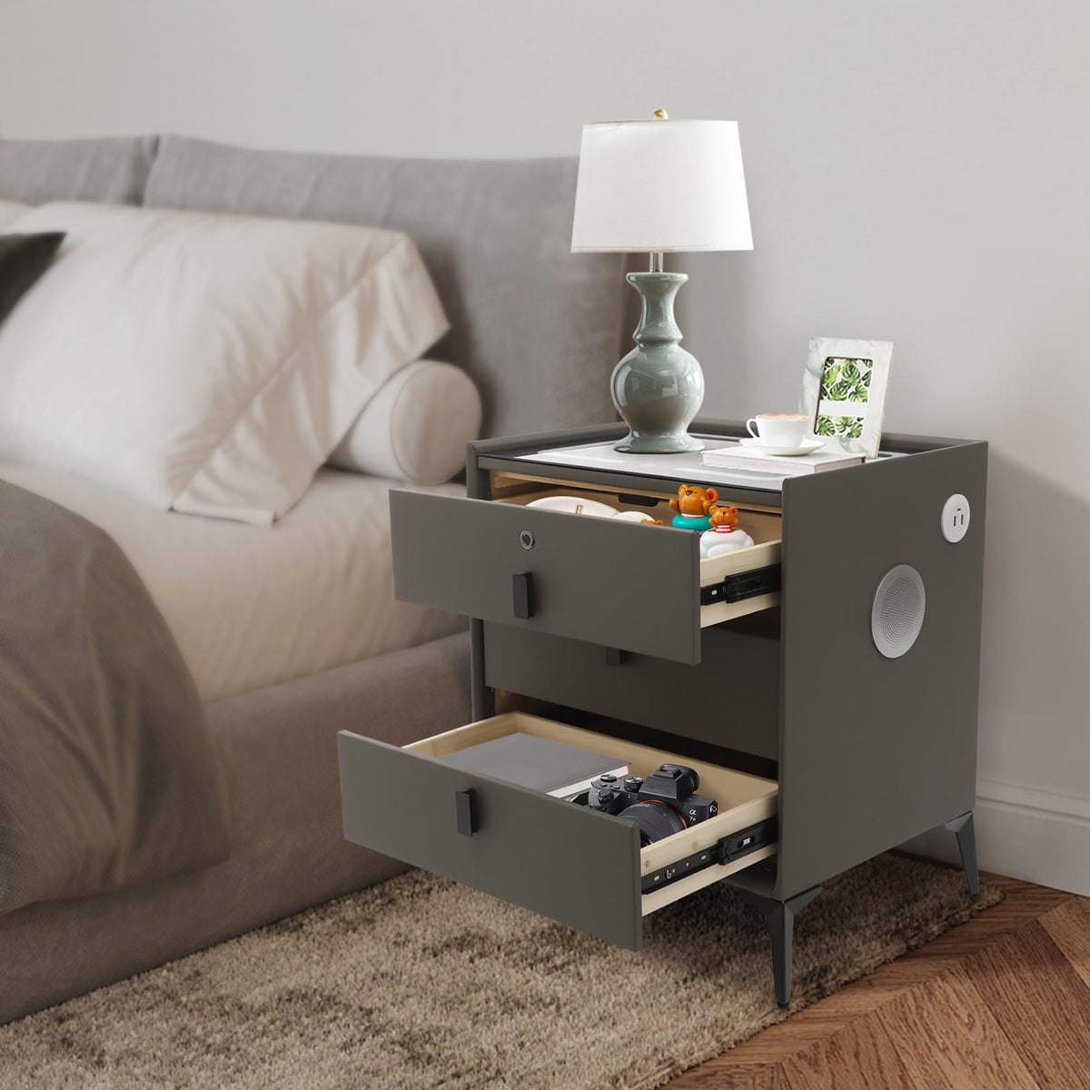Solid Wood Nightstand with 3 Drawers H61598