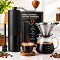 Manual Coffee Grinder with Strainer & Brush, Adjustable Stainless Steel Burr, 30g Hand Crank Coffee Mill, Aluminum Body & Walnut Handle C6901