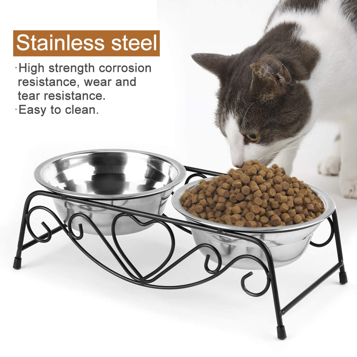 Stainless Steel Elevated Dog Cat Bowls with Iron Stand U4061