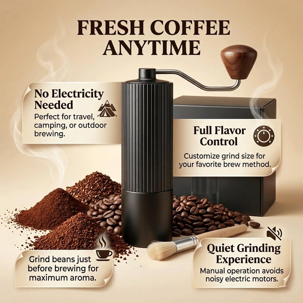 Manual Coffee Grinder with Strainer & Brush, Adjustable Stainless Steel Burr, 30g Hand Crank Coffee Mill, Aluminum Body & Walnut Handle C6901