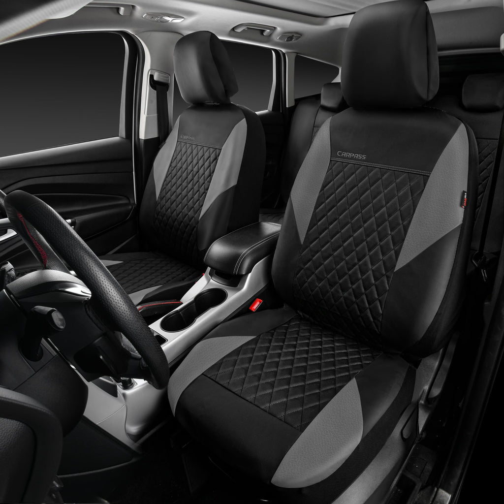 Gray Quilting Leather Full Set Car Seat Covers T419351