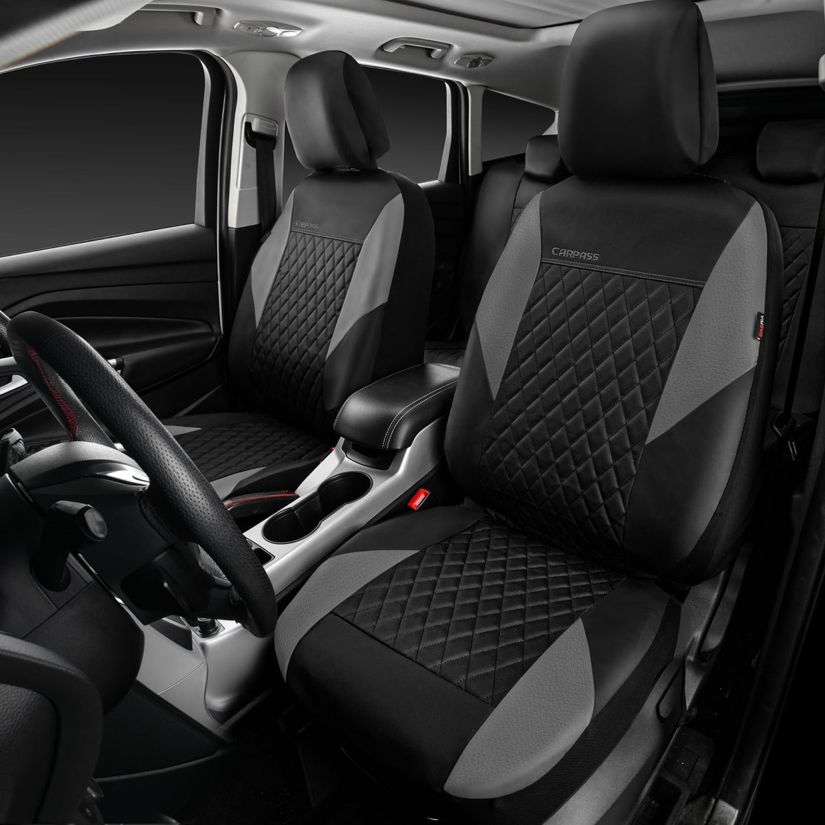 Gray Quilting Leather Full Set Car Seat Covers T419351