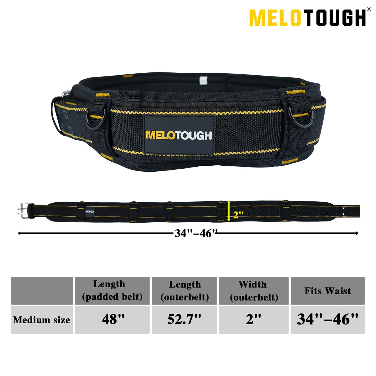 2-Inch Padded Tool Belt with 4 D-Rings Heavy Duty Double Metal Roller Buckle X73022