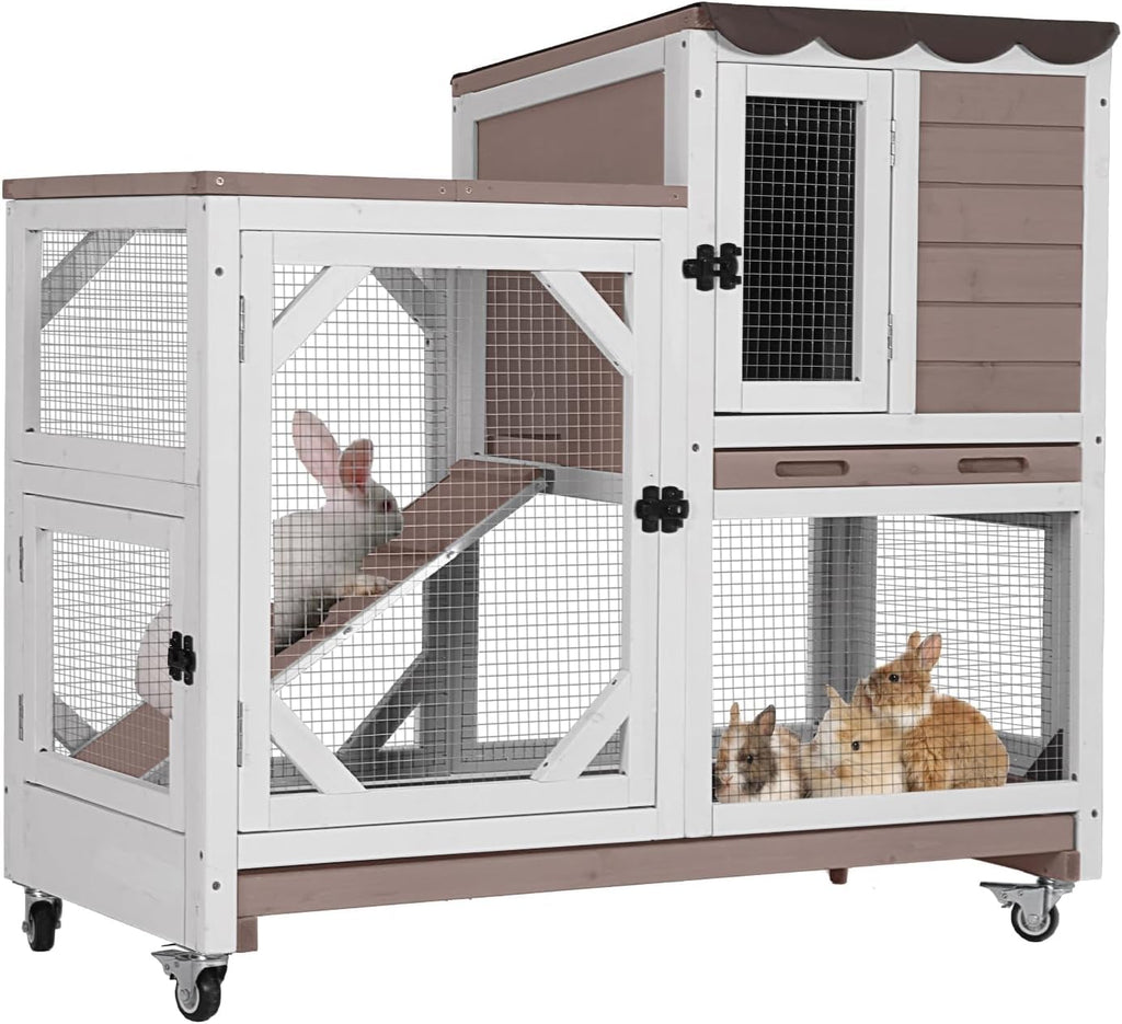 2 Story Wood Rabbit Hutch with Wheels M950