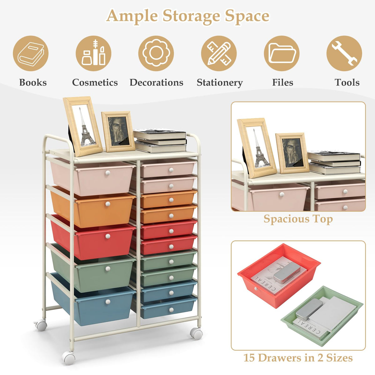 15 Drawer Rolling Storage Cart with Removable Drawers W106292