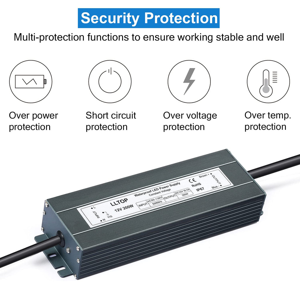12V DC Waterproof IP67 Power Supply 200W 16.7A P779