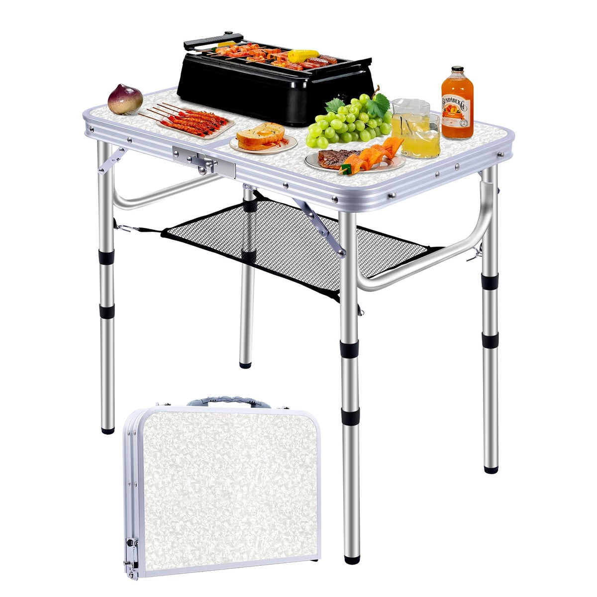 Small Portable Folding Camping Table, 3 Adjustable Height Lightweight Aluminum E342
