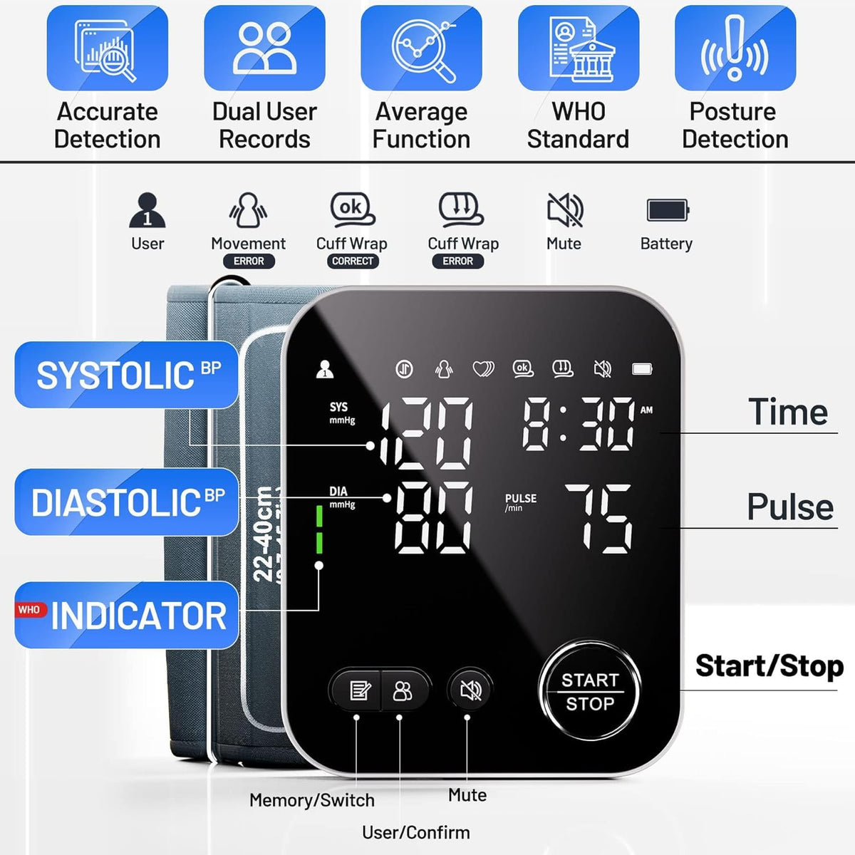 Blood Pressure Monitor Upper Arm BP Cuff with Storage Bag K730681