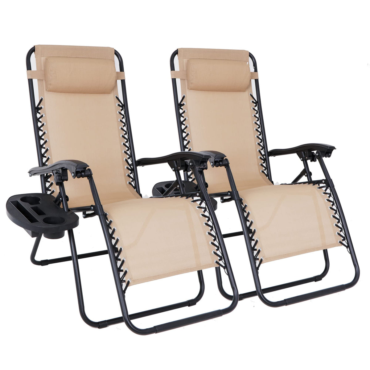 Zero Gravity Chair Set of 2 Folding Recliner with Cup Holder Tray and Pillow Q213