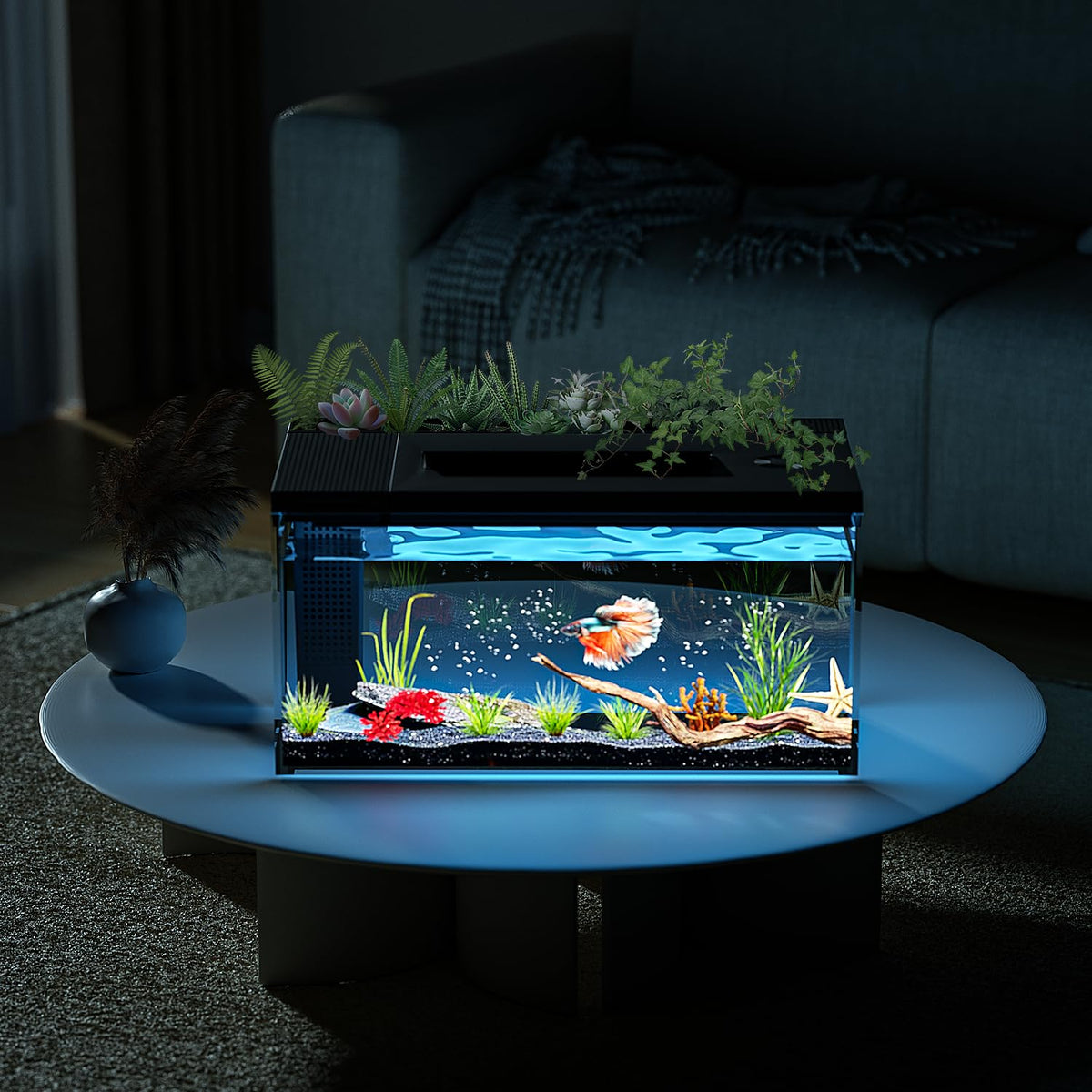 3.7 Gallon Betta Fish Tank Kit with Filter Light Water Pump E17035