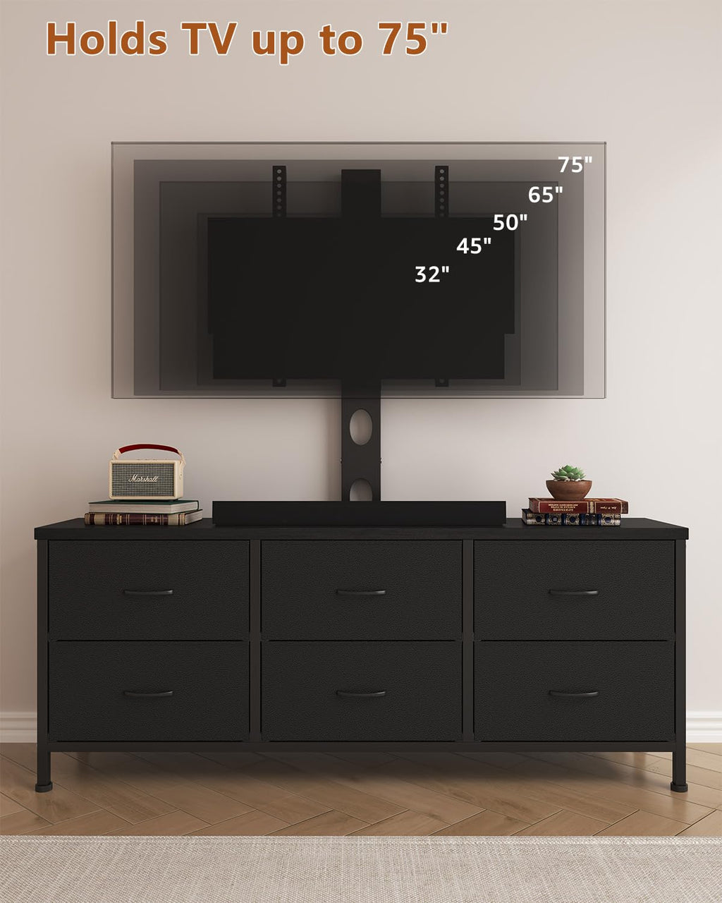 Black 6 Drawer TV Stand with Mount X161703