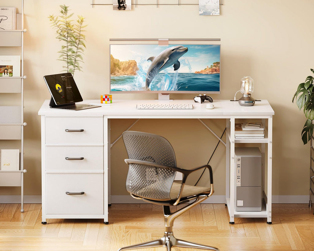 51 Inch White Computer Desk with Drawers V406294