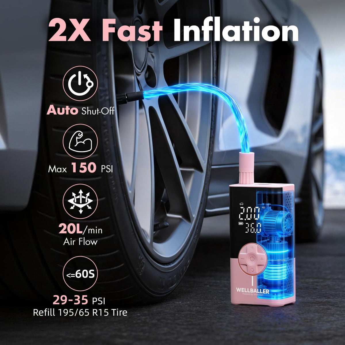 Portable Air Compressor with Digital Pressure Gauge D388