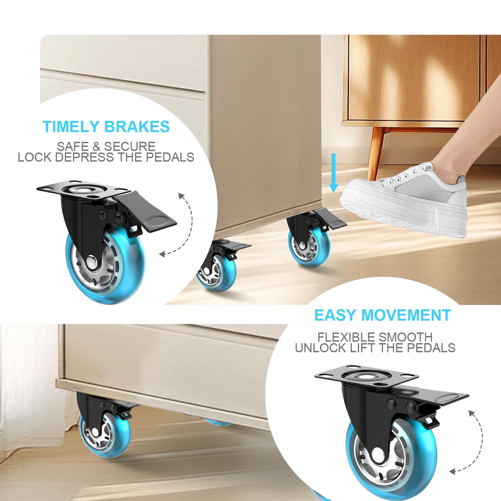 3 Inch Plate Casters Set of 4 Double Brake Heavy Duty N239265